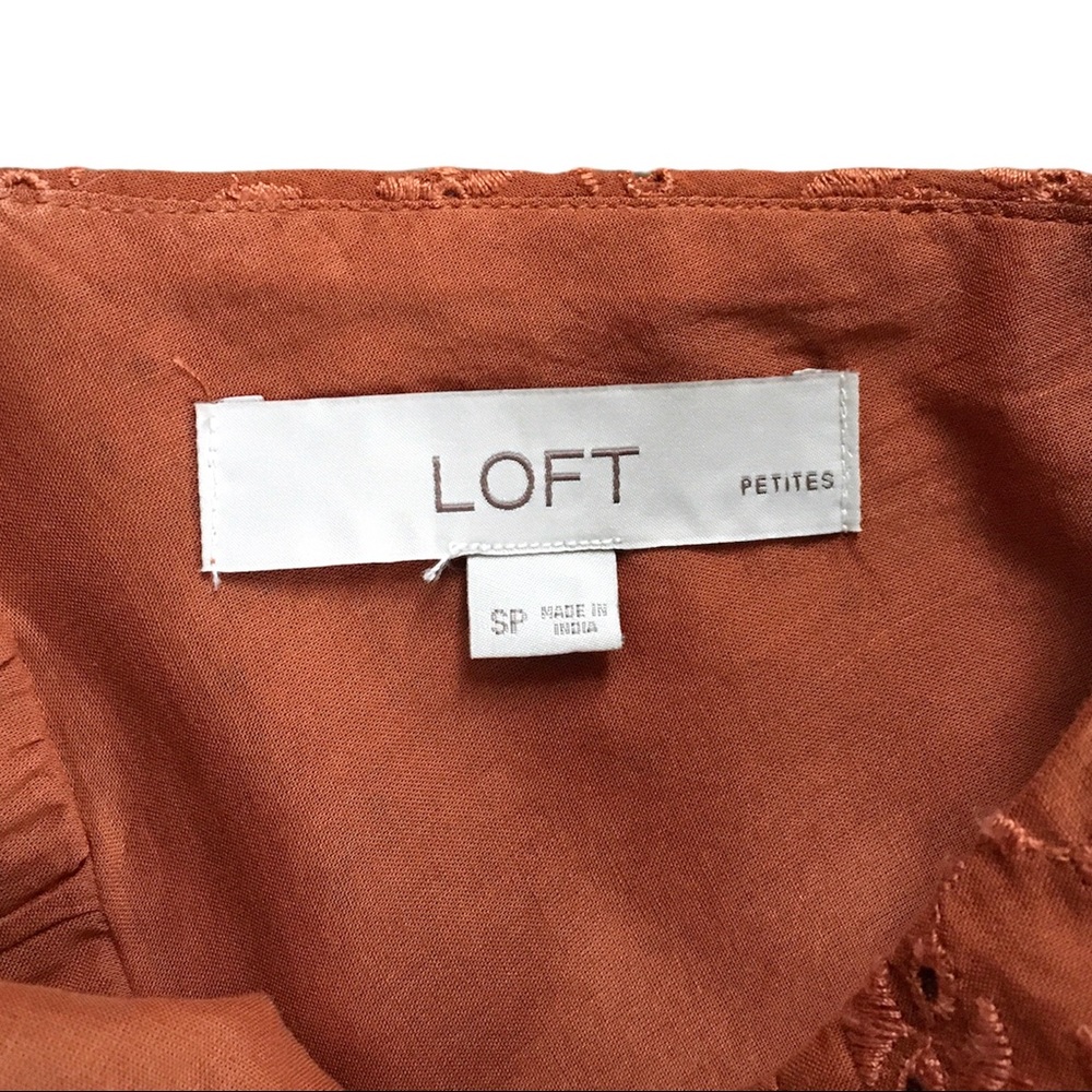 LOFT Eyelet Lace Sleeveless 100% Cotton Top Burnt Orange SP - Picture 3 of 5